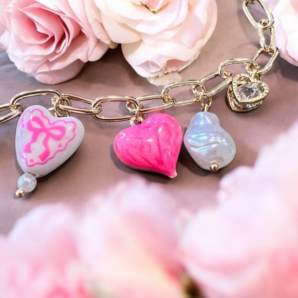 Pink and gold charm necklace Girly and Cute Coquette girl aesthetics Adorable - Picture 9 of 17